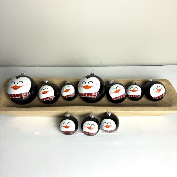 Christmas Ball Ornaments 10 Pc Penguins Character Shatterproof Mixed Size Whimsy - Picture 3 of 4
